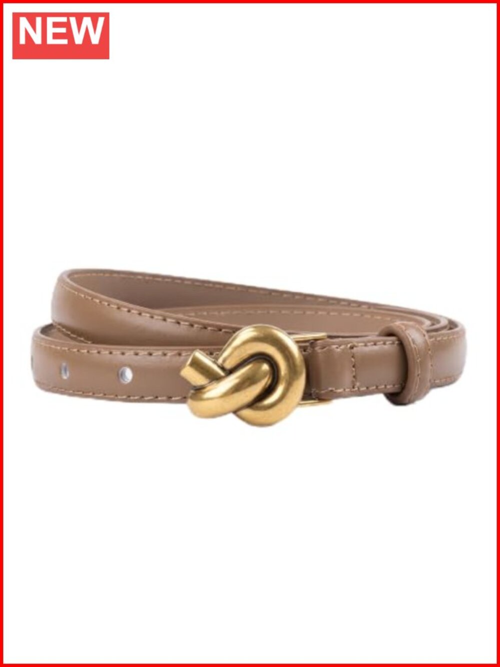 100% Cowhide Leather Belt with Gold Knot Buckle for Women